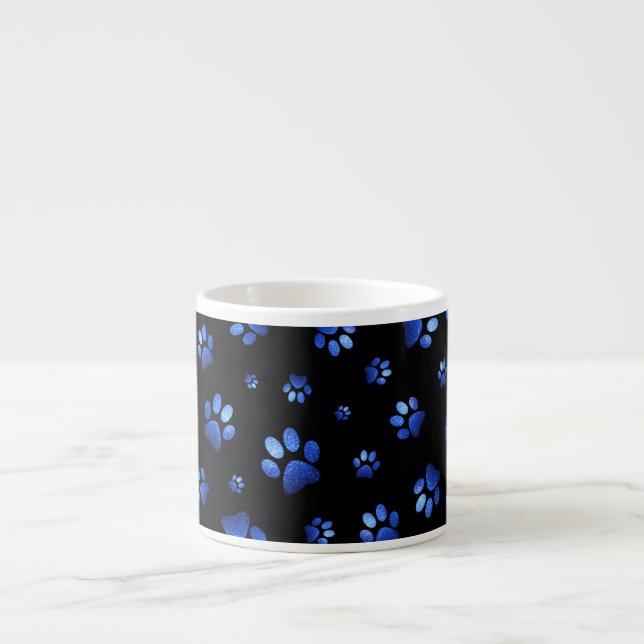 Blue glitter dog paw pattern  espresso cup (Front)