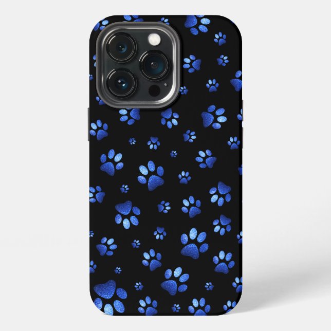 Blue glitter dog paw pattern  iPhone case (Back)