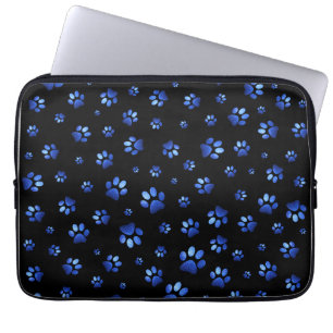 Blue glitter dog paw pattern laptop sleeve