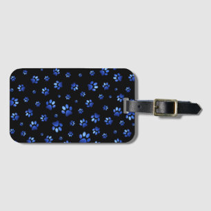 Blue glitter dog paw pattern  luggage tag