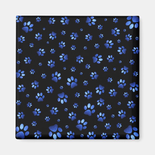 Blue glitter dog paw pattern magnet (Front)