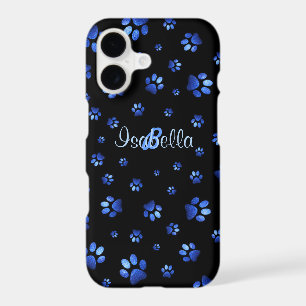 Blue glitter dog paw pattern, Monogram