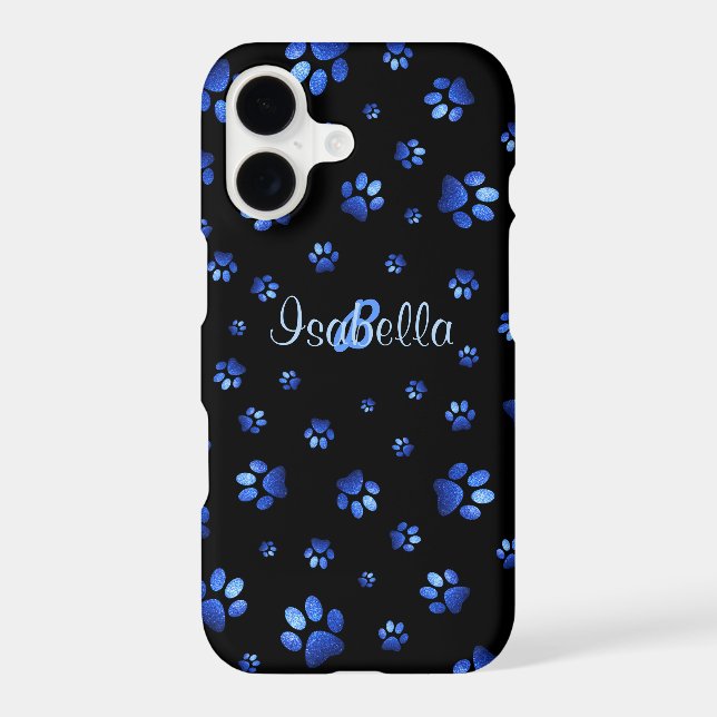 Blue glitter dog paw pattern, Monogram (Back)