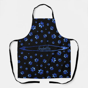 Blue glitter dog paw pattern Monogram  Apron