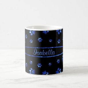 Blue glitter dog paw pattern Monogram  Coffee Mug