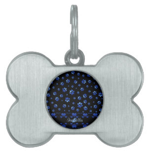 Blue glitter dog paw pattern, Monogram Pet ID Tag