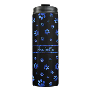 Blue glitter dog paw pattern Monogram  Thermal Tumbler