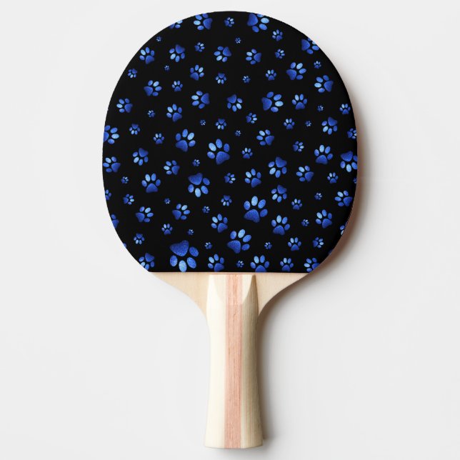 Blue glitter dog paw pattern  ping pong paddle (Front)