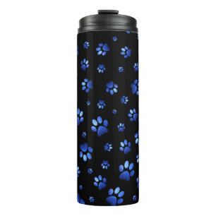 Blue glitter dog paw pattern thermal tumbler