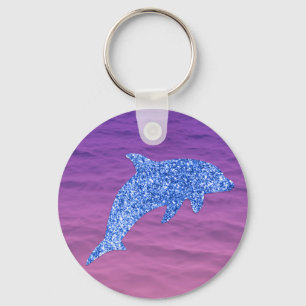 Blue Glitter Dolphin In Pink And Purple Sea Key Ring