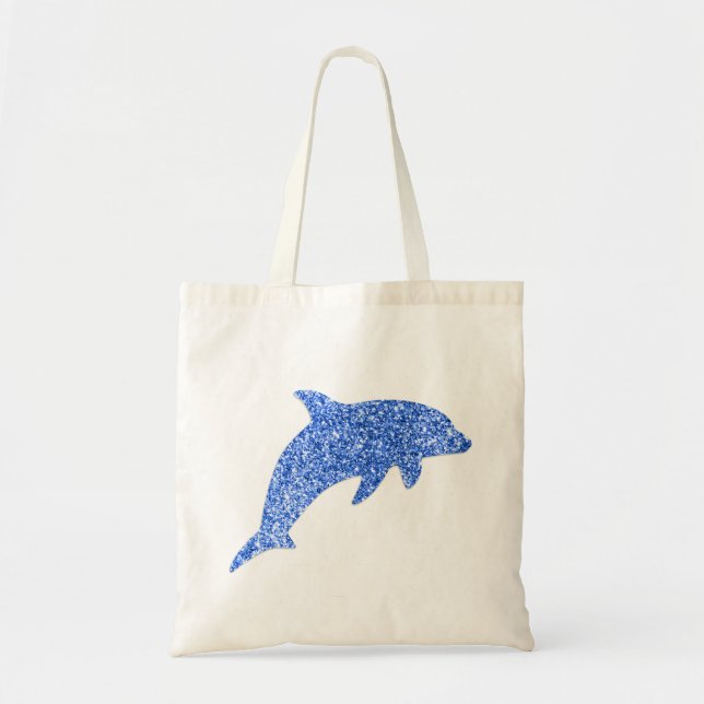 Blue Glitter Dolphin Tote Bag (Front)