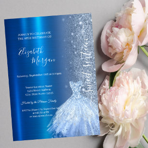 Blue Glitter Dress Metallic Blue Sweet 16 Invitation