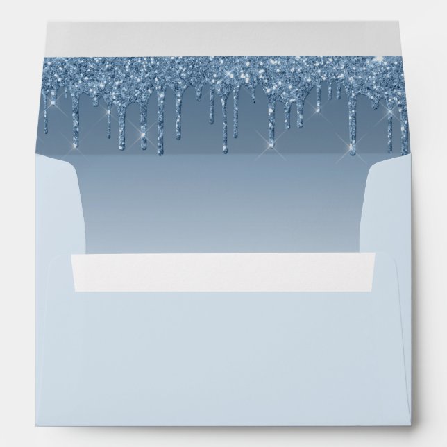 Blue Glitter Drip Baby Shower Envelope  (Back (Bottom))