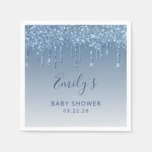 Blue Glitter Drip Baby Shower Napkin