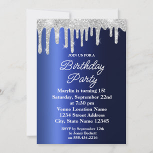 BLUE GLITTER DRIP ELEGANT BIRTHDAY INVITATION