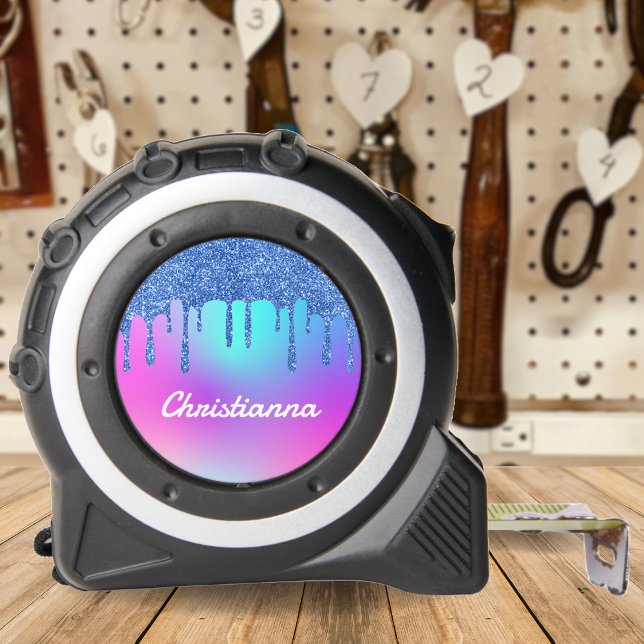 Blue Glitter Drip Fluorescent Neon Pink & Purple 1 (Blue Glitter Drip Fluorescent Neon Pink & Purple Tape Measure)
