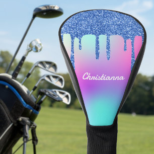 Blue Glitter Drip Fluorescent Neon Pink & Purple Golf Head Cover