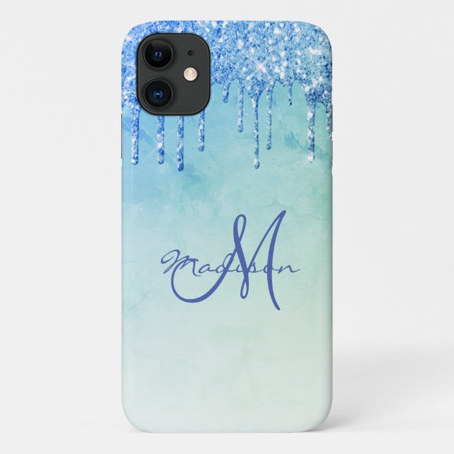 Blue Glitter Drip Name Sparkles Glam Girly Pretty Case-Mate iPhone Case (Back)