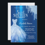 Blue Glitter Drips,Metallic Blue Dress  Invitation<br><div class="desc">Elegant blue dress and blue glitter drips on a metallic blue background.  These invitations are easily customised for your event by simply adding your details.</div>