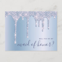 Blue glitter drips will you be my maid of honour