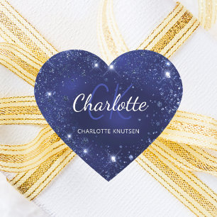 Blue glitter dust monogram name heart sticker