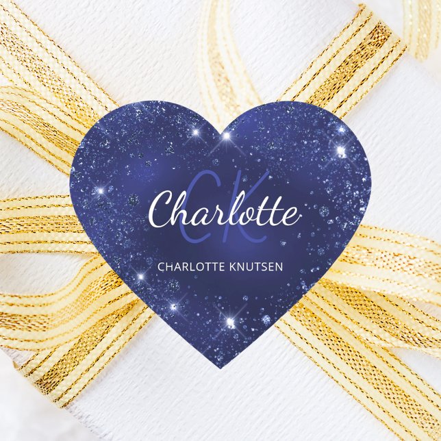 Blue glitter dust monogram name heart sticker (Creator Uploaded)