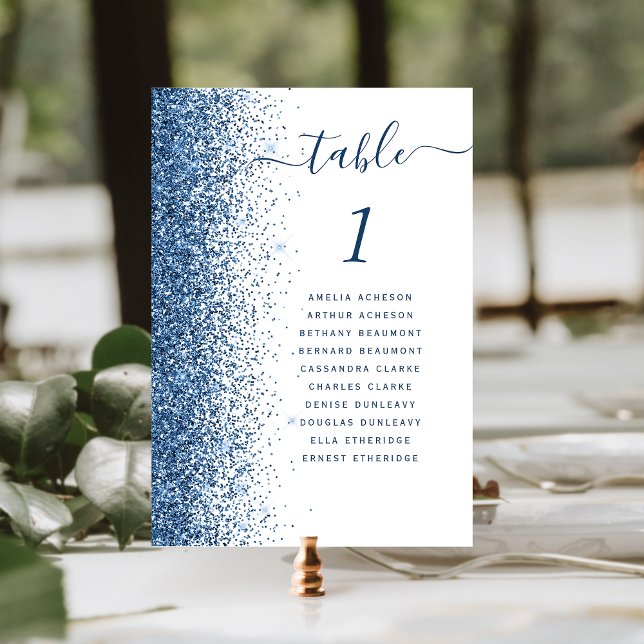 Blue Glitter Edge White Wedding Table Number (Creator Uploaded)