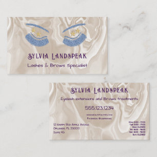 Blue Glitter Eyelashes & Beige Cream Marble Business Card