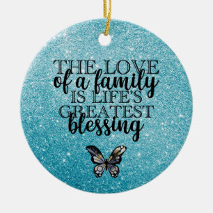 Blue Glitter Family Quote Ceramic Tree Decoration