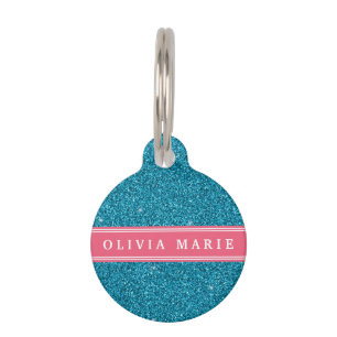 Blue Glitter (faux) Pink Personalised Name Pet Tag