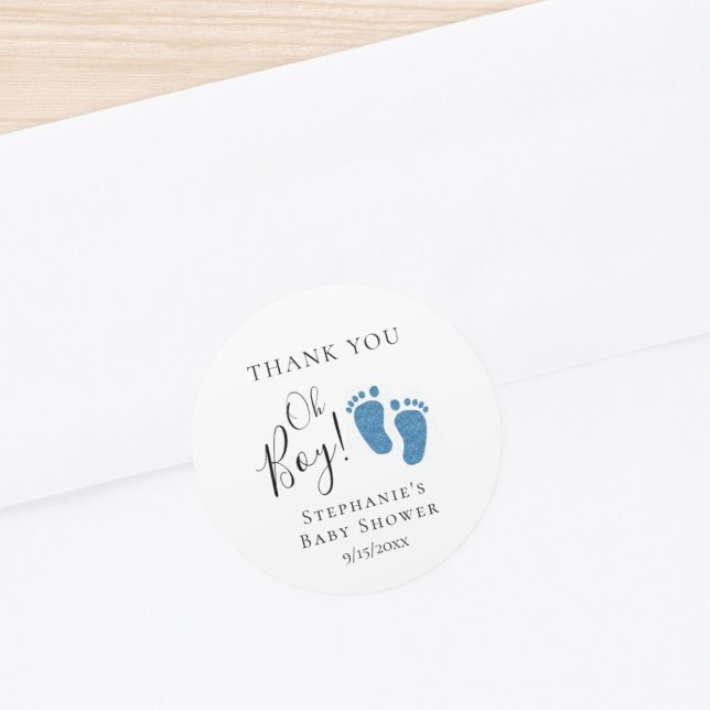 Blue Glitter Feet Baby Shower Thank You  Classic Round Sticker (Creator Uploaded)