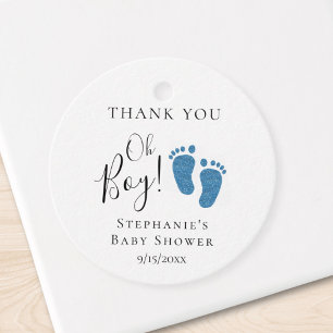 Blue Glitter Feet Baby Shower Thank You  Favour Tags