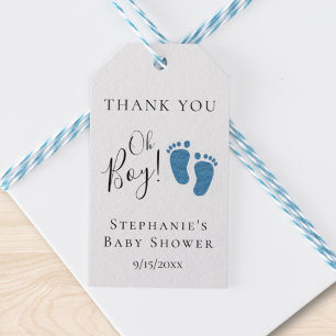 Blue Glitter Feet Baby Shower Thank You Gift Tags