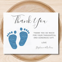 Blue Glitter Feet Baby Shower Thank You