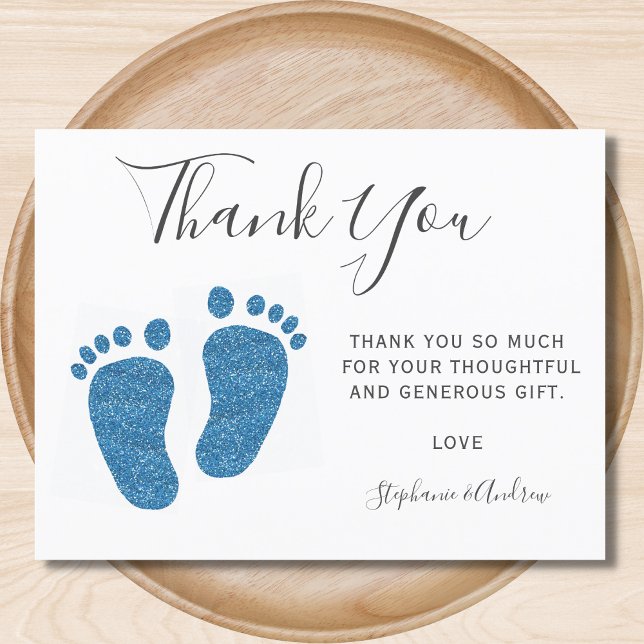 Blue Glitter Feet Baby Shower Thank You Postcard (Creator Uploaded)