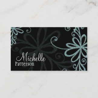 Blue Glitter Floral Design Business Cards