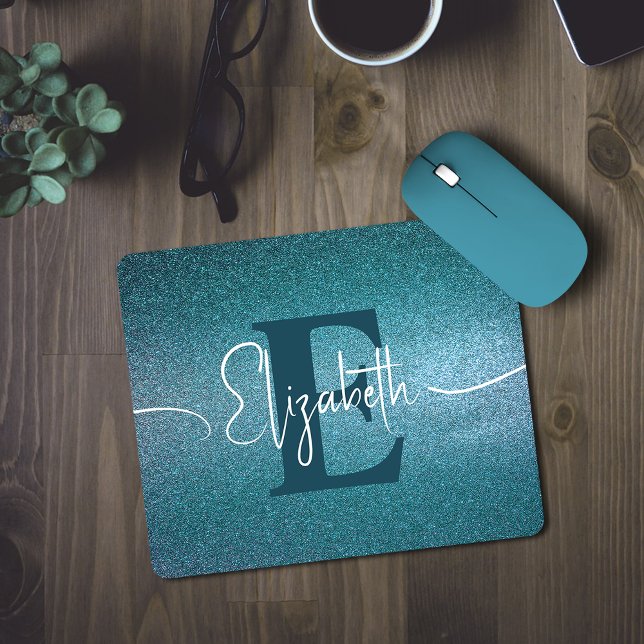 Blue Glitter Girly Monogram Mouse Mat (Creator Uploaded)