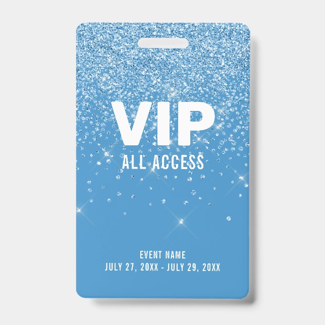 Blue Glitter Glam VIP All Access Pass Event ID Badge (Front)