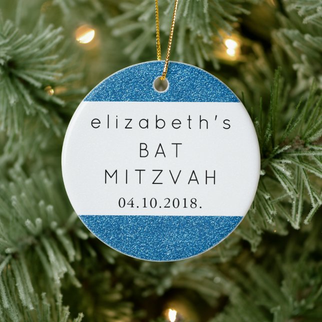 Blue Glitter, Glitter Background, Bat Mitzvah Ceramic Tree Decoration (Tree)