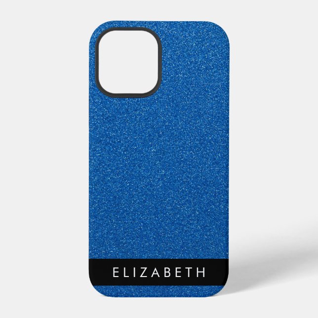 Blue Glitter, Glitter Background, Your Name iPhone Case (Back)