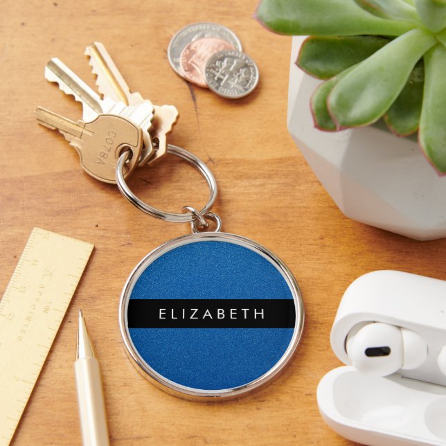 Blue Glitter, Glitter Background, Your Name Key Ring (Desk)