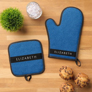 Blue Glitter, Glitter Background, Your Name Oven Mitt & Pot Holder Set