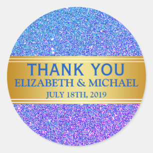 Blue Glitter Gold Badge Thank You Classic Round Sticker