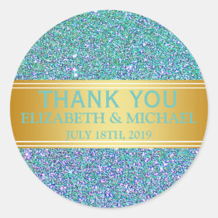 Blue Glitter Gold Badge Thank You Classic Round Sticker