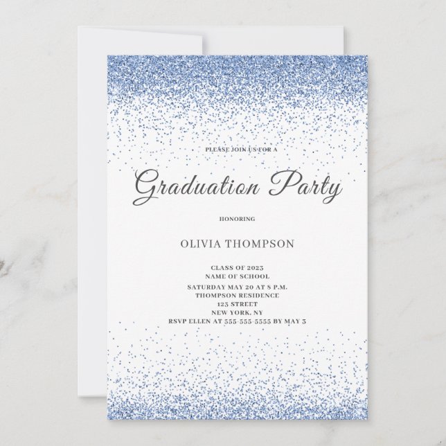 Blue Glitter Graduation Party  Invitation (Front)
