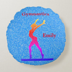 Blue Glitter Gymnastics Round Cushion