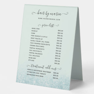 Blue Glitter Hair Stylist Salon Price List Table T