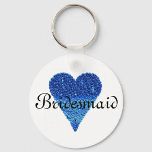 Blue Glitter Heart Personalised Bridesmaid Key Ring