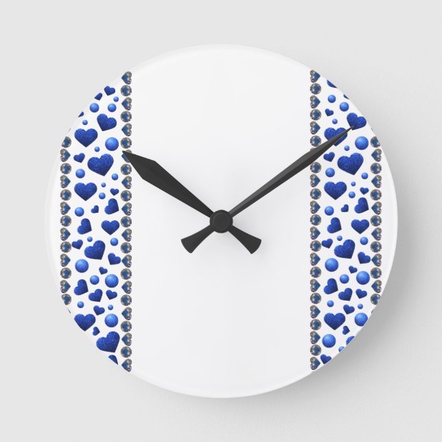 Blue glitter heart  round clock (Front)