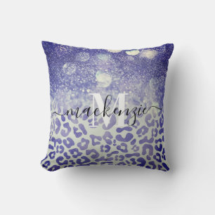 Blue Glitter Leopard Print Cushion